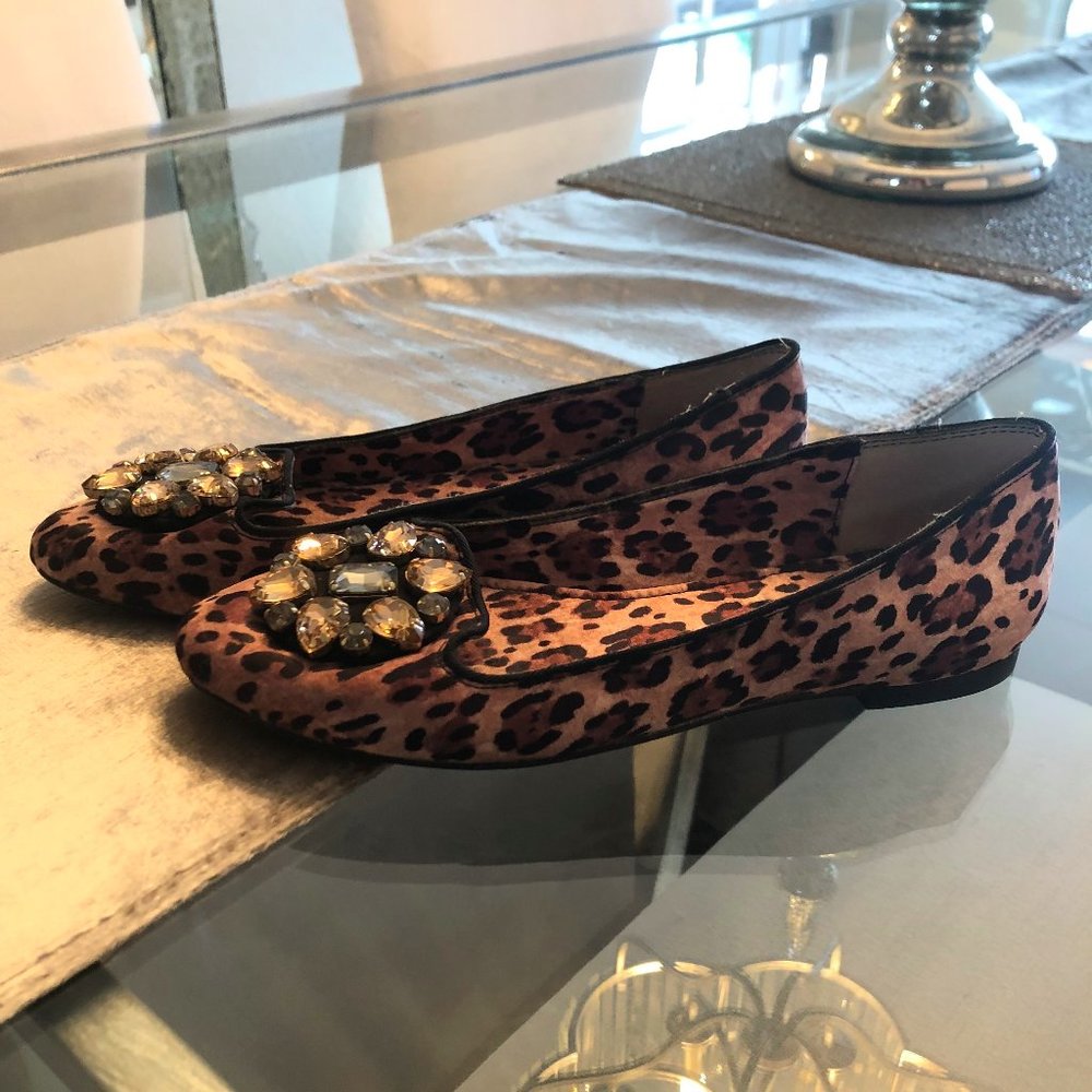 WHBM Satin Leopard Print Flats NWOT